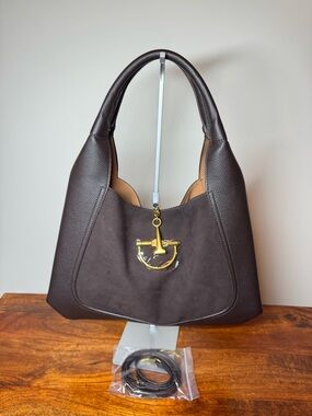 Dark Brown Women's Shoulder Bag with Gold Accent